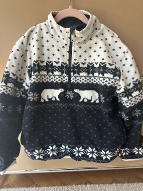 Polo by Ralph Lauren Black & White Fleece Half-Zip Sweater with Polar Bear Motif